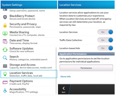 blackberry 10 location settings