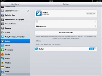 Twitter ipad app settings