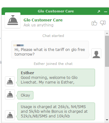 Live chat glo Glo is