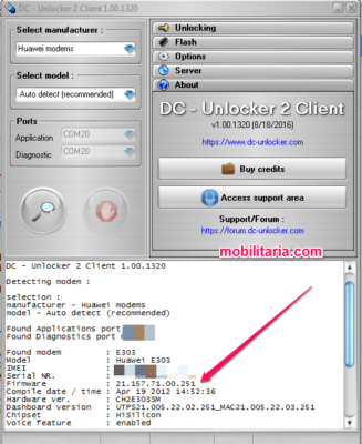 detect firmware of internet dongle with dc unlocker software